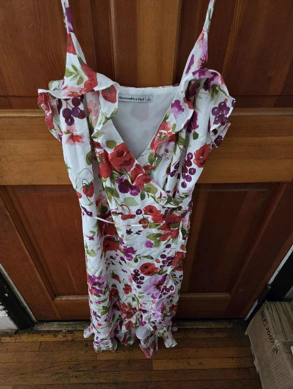 Abercrombie & Fitch White Floral Maxi Dress with Red & Purple Blooms